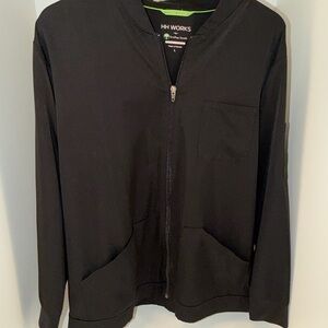 Healing Hands Black Zip Front Scrub Jacket Large